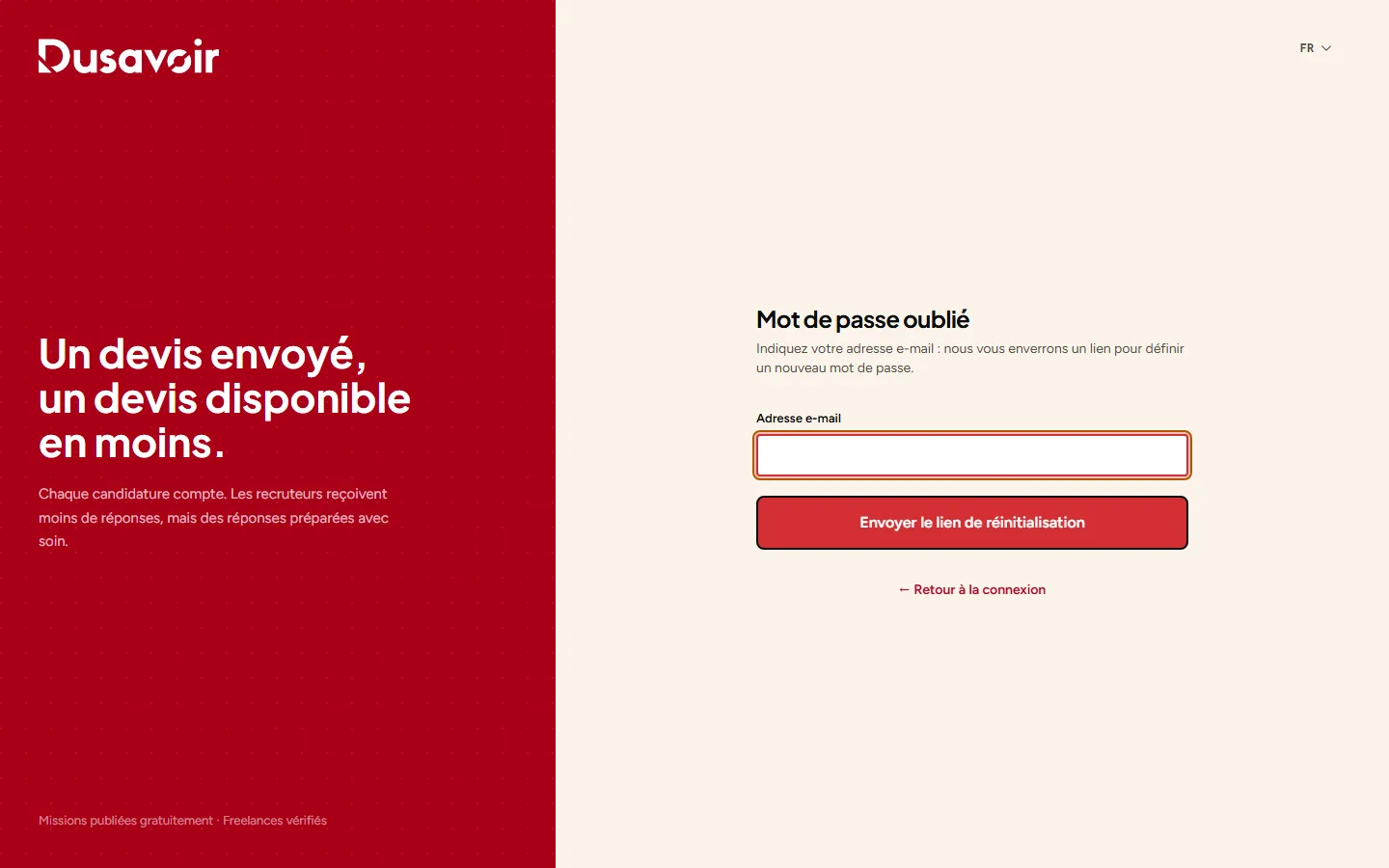 Formulaire de réinitialisation de mot de passe sur Dusavoir