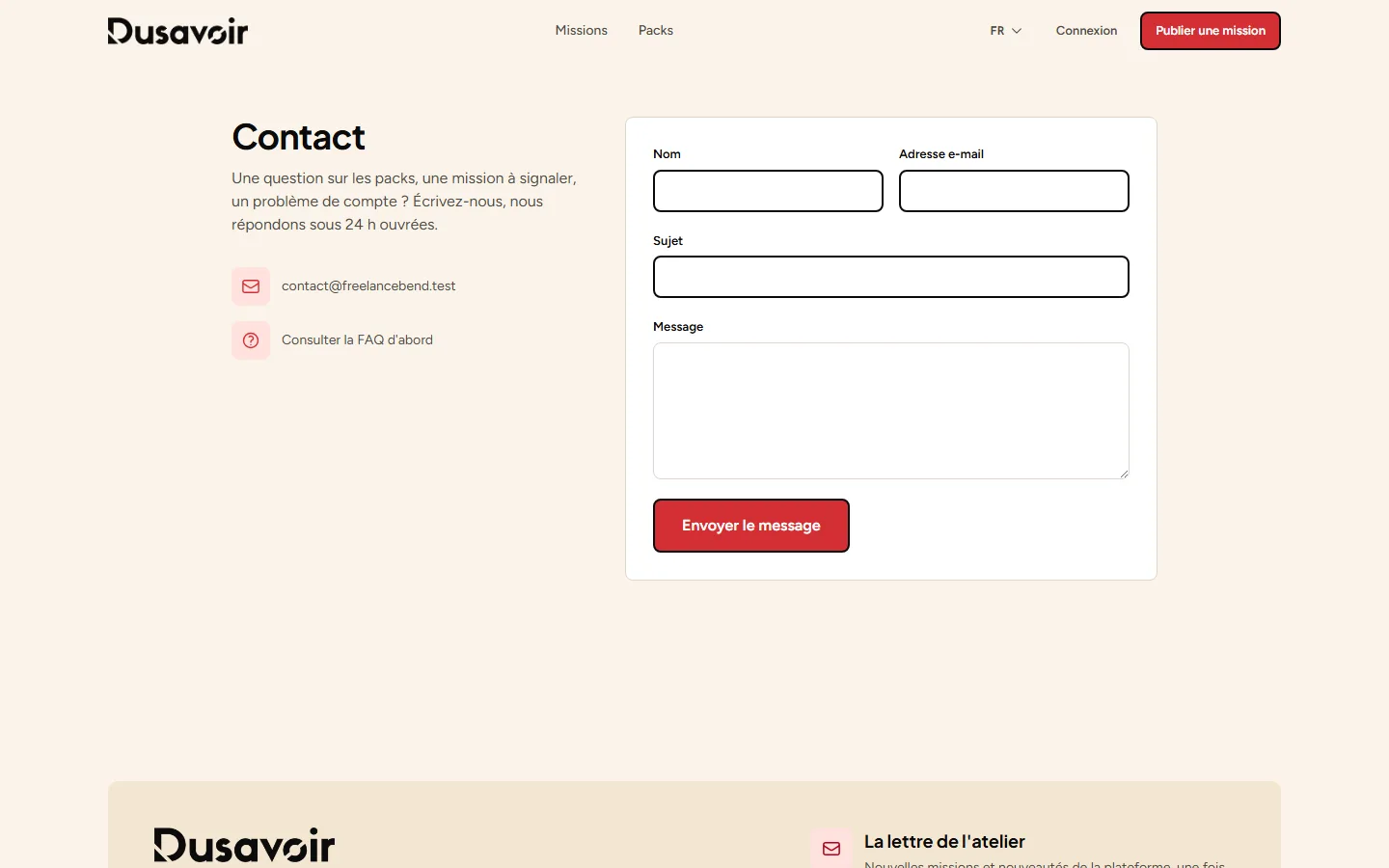 Page de contact de Dusavoir